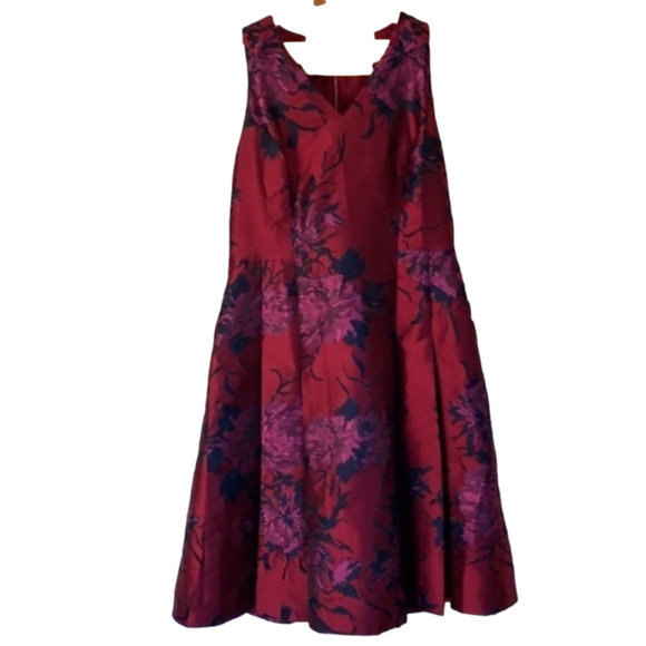 Jacquard Floral Dress Red Magenta Pink Navy - Picture 1 of 4